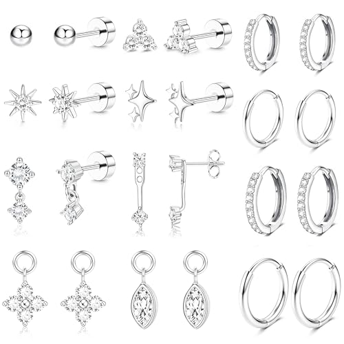 MILACOLATO 12 Paar Ohrringe Gold Silber Hypoallergene Chirurgenstahl Medizinische Ohrstecker und Klein Creolen Ohrloch Stecher Set 14K Vergoldet Helix Tragus Piercing Ohr Damen Mädchen Silber B MILACOLATO 12 Paar Ohrringe Gold Silber Hypoallergene Chirurgenstahl Medizinische Ohrstecker und Klein Creolen Ohrloch Stecher Set 14K Vergoldet Helix Tragus Piercing Ohr Damen Mädchen Silber B von Milacolato