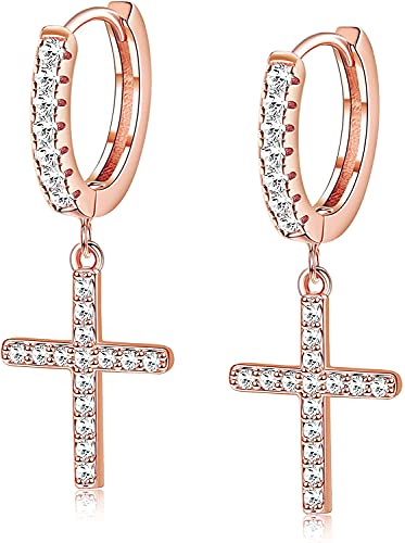 MILACOLATO Kreuz Ohrringe Silber 925 für Damen Creolen mit Kreuz 18K Vergoldet Pave CZ Manschette Ohrringe Huggie Ohrringe Baumeln Zirkonia Dangly Ohrringe für erren Mädchen von Milacolato