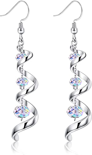 MILACOLATO Kristall Ohrringe Lange Tropfen Für Damen, 925 Sterling Silber Angelhaken Hängend, Spiralband Multi Glitzernde Kristalltropfen Schmuck Geschenke Für Sie von Milacolato