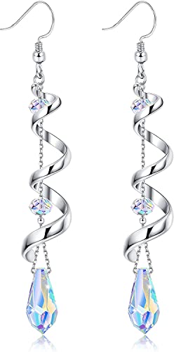 MILACOLATO Kristall Ohrringe Lange Tropfen Ohrringe Für Damen, 925 Sterling Silber Angelhaken Ohrringe Hängend, Spiralband Multi Tropfen Glitzernde Kristalltropfen Ohrringe Schmuck Geschenke Für Sie von Milacolato