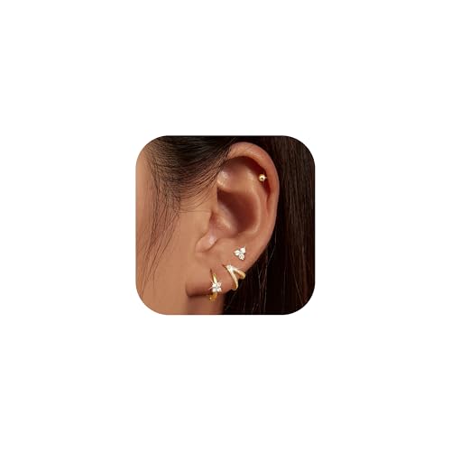 MILACOLATO 4 Paar Ohrringe Silber 925 Set für Damen 14 Karat Vergoldet Ohrstecker Creolen Klein Silber 925 Stapelbar Piercings Ohr Ohrringes Creolens Ohrsteckers Gold Sets für Mehrere Piercings D von Milacolato