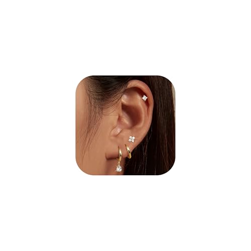 MILACOLATO 4 Paar Ohrringe Silber 925 Set für Damen 14 Karat Vergoldet Ohrstecker Creolen Klein Silber 925 Stapelbar Piercings Ohr Ohrringes Creolens Ohrsteckers Gold Sets für Mehrere Piercings C von Milacolato