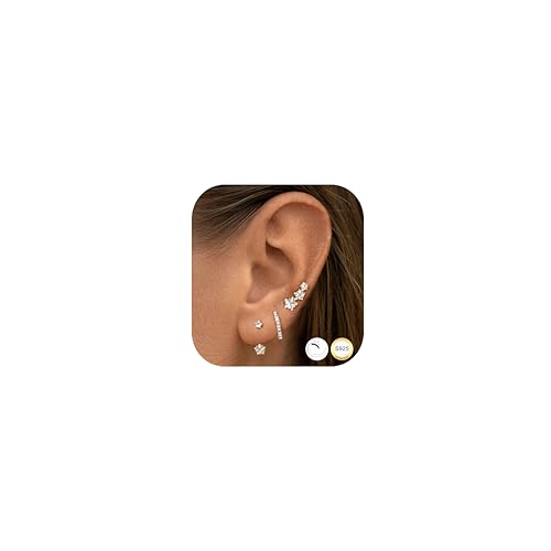 MILACOLATO Ohrringes Piercing Ohr Silber 925 für Damen Set 14 Karat Gold Stecker Ohrstecker Creolen Damenohrringe Piercing Knorpel Goldene Klein Ohrring für Frauen G von Milacolato
