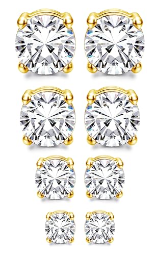 MILACOLATO Ohrringe Herren Magnet Ohrringe Herren Gold 4 Paar Magnetische Ohrstecker Edelstahl Für Männer Rund/Quadratisch CZ-Intarsien Nicht Durchbohrend CZ Klipp Ohrstecker 3 Farben 4–7 mm von Milacolato
