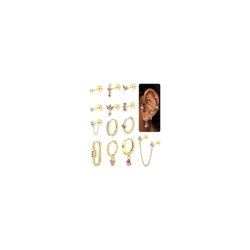 MILACOLATO Ohrringe Ohrstecker Gold Set für Damen Creolen 14K Vergoldete Silber Piercing Knorpel Helix Ohr 20G Goldene Edelstahl Klein Hypoallergen Damenohrringe Ohrringe Schmuck Damen-C von Milacolato
