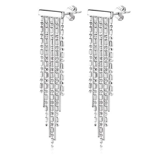 MILACOLATO Ohrringe Silber 925 Ohrringe Hängend Long Dangle Ohrringe Für Frauen Quaste Für Damen Teen Mädchen, Silber/14K Gold Punk Kette Ohrringe Prom Hochzeit Brautjungfer Schmuck Silber von Milacolato