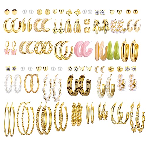 MILACOLATO Gold Ohrringe Set für Frauen Mädchen Multipack Statement Packungen Mode Drop Dangle Chunky Creol Ohrringe Hypoallergene Ohrringe Geburtstagsfeier Gold-50Paare von Milacolato