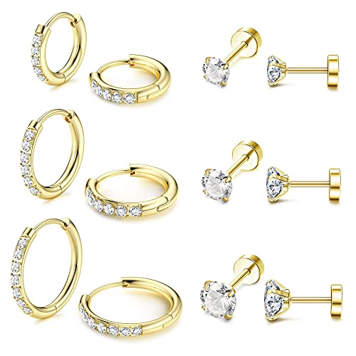 MILACOLATO Ohrringe für Frauen Huggie Hoop 316L Edelstahl Kleine Cubic Zirkonia Hoop Ohrringe Flache Rückseite Tiny Ball CZ Stud Ohrringe Knorpel Hoop Piercing Ohrringe von Milacolato