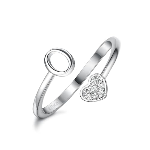 MILACOLATO 925 Sterling Silber Herz Initial Ringe für Frauen Mädchen 18K Gold Plated Initial Herz Stapelbar Ringe Einstellbare Initial Ringe für Teenager Heart Alphabet Buchstaben Ringe Damen von Milacolato