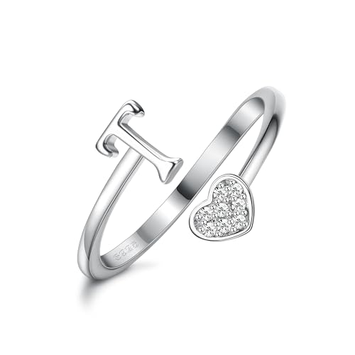 MILACOLATO 925 Sterling Silber Herz Initial Ringe für Frauen Mädchen 18K Gold Plated Initial Herz Stapelbar Ringe Einstellbare Initial Ringe für Teenager Heart Alphabet Buchstaben Ringe Damen von Milacolato