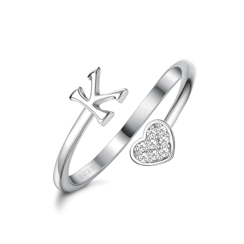 MILACOLATO 925 Sterling Silber Herz Initial Ringe für Frauen Mädchen 18K Gold Plated Initial Herz Stapelbar Ringe Einstellbare Initial Ringe für Teenager Heart Alphabet Buchstaben Ringe Damen von Milacolato