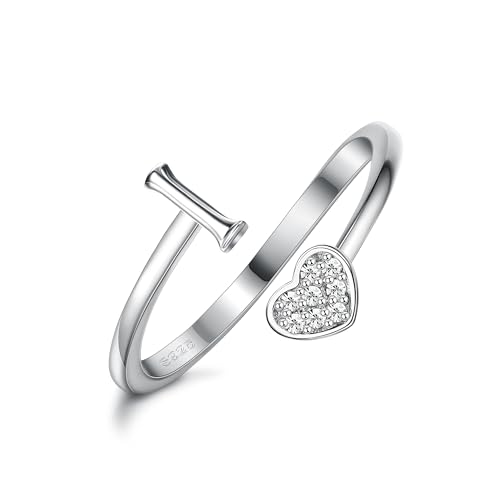 Milacolato 925 Sterling Silber Herz Initial Ringe für Frauen Mädchen 18K Gold Plated Initial Herz Stapelbar Ringe Einstellbare Initial Ringe für Teenager Heart Alphabet Buchstaben Ringe Damen von Milacolato