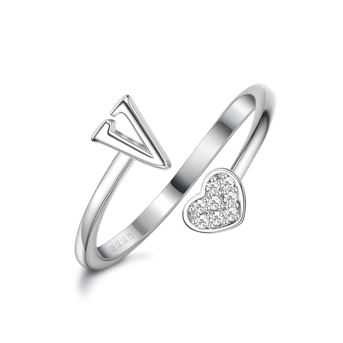 MILACOLATO 925 Sterling Silber Herz Initial Ringe für Frauen Mädchen 18K Gold Plated Initial Herz Stapelbar Ringe Einstellbare Initial Ringe für Teenager Heart Alphabet Buchstaben Ringe Damen von Milacolato