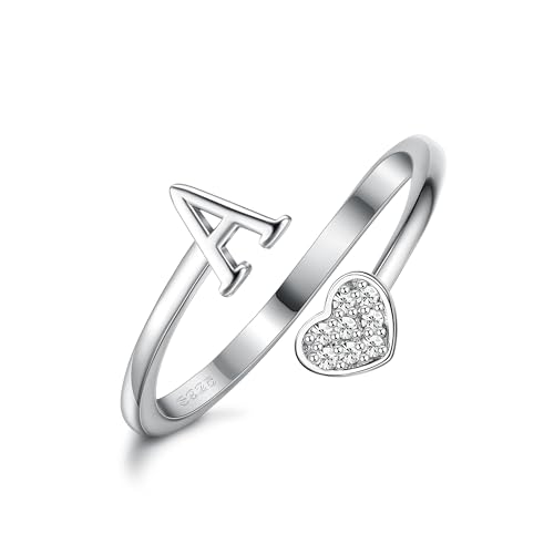 Milacolato 925 Sterling Silber Herz Initial Ringe für Frauen Mädchen 18K Gold Plated Initial Herz Stapelbar Ringe Einstellbare Initial Ringe für Teenager Heart Alphabet Buchstaben Ringe Damen von Milacolato