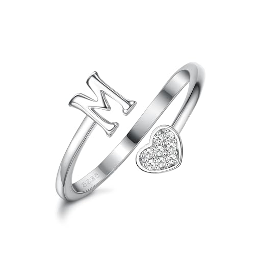 MILACOLATO 925 Sterling Silber Herz Initial Ringe für Frauen Mädchen 18K Gold Plated Initial Herz Stapelbar Ringe Einstellbare Initial Ringe für Teenager Heart Alphabet Buchstaben Ringe Damen von Milacolato