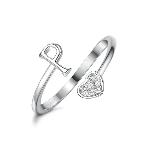 MILACOLATO 925 Sterling Silber Herz Initial Ringe für Frauen Mädchen 18K Gold Plated Initial Herz Stapelbar Ringe Einstellbare Initial Ringe für Teenager Heart Alphabet Buchstaben Ringe Damen von Milacolato