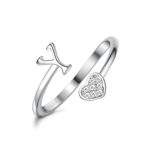 MILACOLATO 925 Sterling Silber Herz Initial Ringe für Frauen Mädchen 18K Gold Plated Initial Herz Stapelbar Ringe Einstellbare Initial Ringe für Teenager Heart Alphabet Buchstaben Ringe Damen von Milacolato