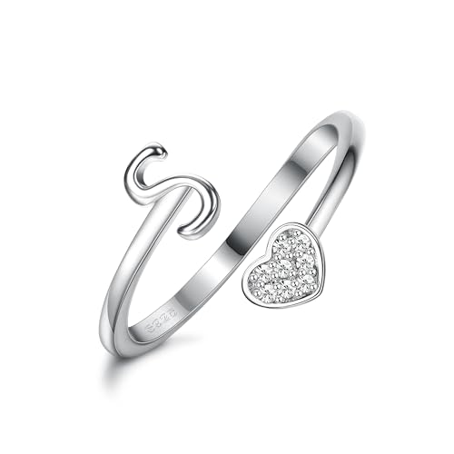 Milacolato 925 Sterling Silber Herz Initial Ringe für Frauen Mädchen 18K Gold Plated Initial Herz Stapelbar Ringe Einstellbare Initial Ringe für Teenager Heart Alphabet Buchstaben Ringe Damen von Milacolato