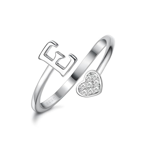 Milacolato 925 Sterling Silber Herz Initial Ringe für Frauen Mädchen 18K Gold Plated Initial Herz Stapelbar Ringe Einstellbare Initial Ringe für Teenager Heart Alphabet Buchstaben Ringe Damen von Milacolato