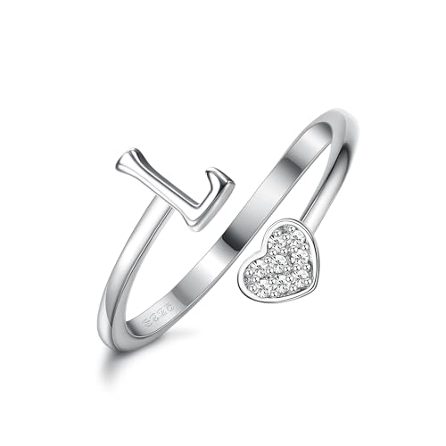 MILACOLATO 925 Sterling Silber Herz Initial Ringe für Frauen Mädchen 18K Gold Plated Initial Herz Stapelbar Ringe Einstellbare Initial Ringe für Teenager Heart Alphabet Buchstaben Ringe Damen von Milacolato