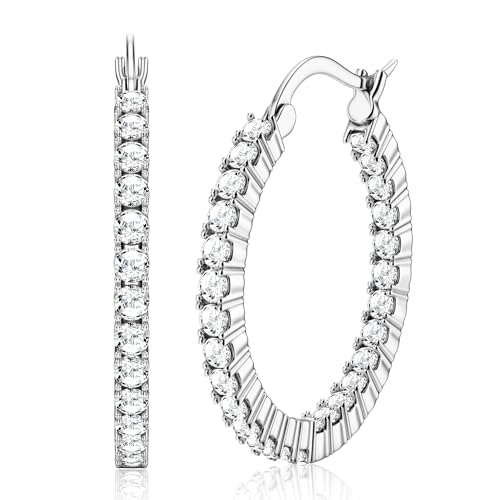 MILACOLATO Silber Creolen Ohrringe für Damen 925 Sterling Silber Post Creolen Ohrringe, Creolen für Frauen, Creolen Ohrringe mit Zirkonia Leichte Silber Creolen Ohrringe für Mädchen (20MM / 30MM) von Milacolato