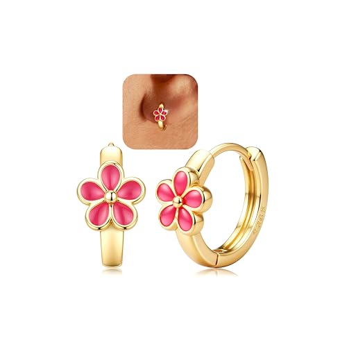MILACOLATO Ohrringe Silber 925 Creolen für Damen Mädchen Hypoallergene Creolen Gold/Silber Klein Kinder Huggie Ohrringe Creolen 10mm Blumen Gänseblümchen Ohrringe Mit Geschenkbox-GP von Milacolato