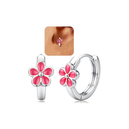 MILACOLATO Ohrringe Silber 925 Creolen für Damen Mädchen Hypoallergene Creolen Gold/Silber Klein Kinder Huggie Ohrringe Creolen 10mm Blumen Gänseblümchen Ohrringe Mit Geschenkbox-SP von Milacolato