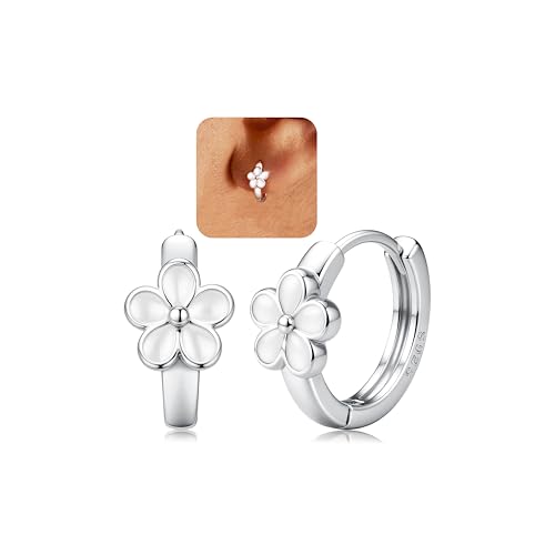 MILACOLATO Ohrringe Silber 925 Creolen für Damen Mädchen Hypoallergene Creolen Gold/Silber Klein Kinder Huggie Ohrringe Creolen 10mm Blumen Gänseblümchen Ohrringe Mit Geschenkbox-SW von Milacolato