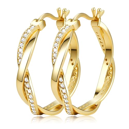 MILACOLATO Ohrringe Silber 925 für Damen Twisted Creolen Ohrringe Creolen 925 Silber & Gold Klein Mittel Groß Ohrringe Sparkly Cubic Zirkonia Leichtgewicht Mode Hypoallergene Ohrringe Für Damen von Milacolato
