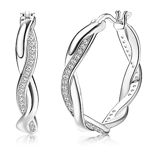 MILACOLATO Creolen Silber 925 Twisted Hoop Ohrringe Echt Silber & Gold klein/Mittelgroß Ohrringe Für Frauen Sparkly Cubic Zirkonia Leichtgewicht Mode Hypoallergene Ohrringe Damen von Milacolato