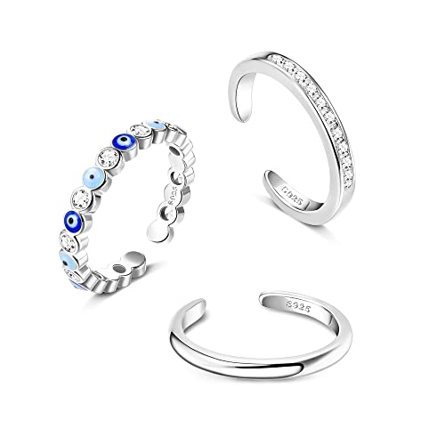 Milacolato Zehenring Silber 925 Für Damen Verstellbar Band Kleine Ringe Minimalistischer Zehenring Sandalen Sommer Strand Fußschmuck 3Pcs Offen Zehenring Set RingB von Milacolato