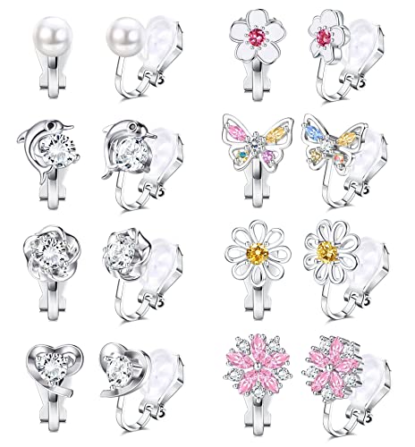 MILACOLATO 8 Paar Ohrclips Damen Mädchen Clip Ohrringe Für Damen Clip On Ohrringe Frauen Nicht Durchbohrte Rosenblume CZ Perle Hypoallergene Kinder Ohrringe Schmuck von Milacolato