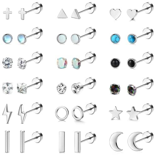 MILACOLATO 18 Paar Helix Piercings Ohr Knorpel Ohrringe Für Damen Edelstahl Ohrstecker Tragus Of Mond Star Heart Disc CZ Geometrische Schmuck Silber von Milacolato