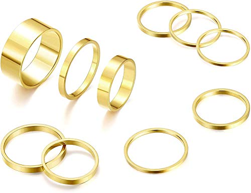 Milacolato 10 Stück Knöchelringe Set Damen Edelstahl Ring Einfache Glatte Finger Stapelbare Ringe Set für Frauen Plain Band Ringe von Milacolato