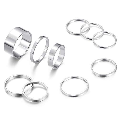 Milacolato 10 Stück Knöchelringe Set Damen Edelstahl Ring Einfache glatte Finger Stapelbare Ringe Set für Frauen Plain Band Ringe von Milacolato