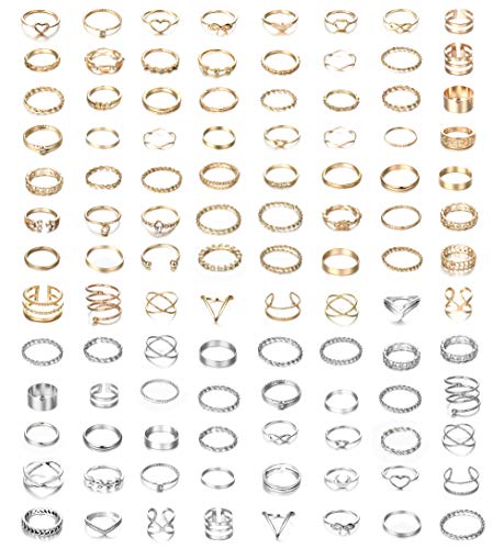 Milacolato 104Pcs Fingerringe Ringe Damen Set Niedliche Minimalistisch Verstellbare Band Fingerringe Silber Gold Vintage Stapelbarer Ring Midi Daumengelenk Verstellbar Ringe Set von Milacolato