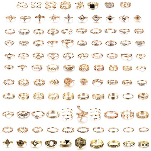 Milacolato 108Pcs Midi Ring Böhmischer Knöchelring Sets Mode Finger Vintage Roségold/Golden Stapelbare Ringe für Frauen Knöchel Midi Ringe von Milacolato