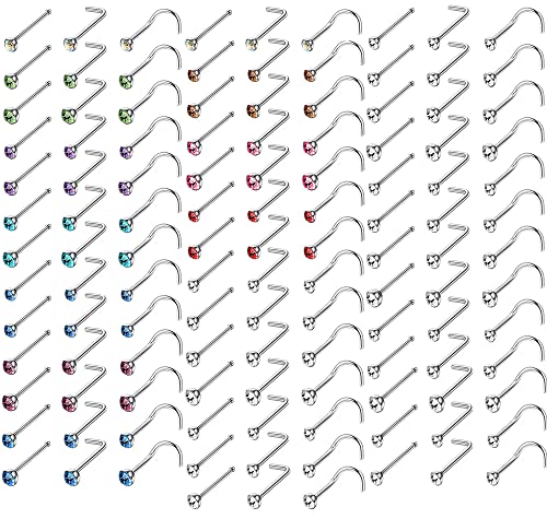 Milacolato 120Pcs Edelstahl Nasenstecker Set für Damen Herren Nasenstecker L-förmig Nasenknochen Ohrstecker Schraube Nasenstecker Ringe Hypoallergen Nasenpiercing Schmuck 20G 1,5mm 2mm 2,5mm 3mm von Milacolato