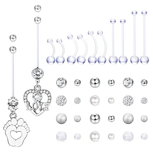 Milacolato 12St Bauchnabelpiercing Schwangerschaft Flexibel Klar Kunststoff Lange Stange Bioplast Bauchnabelringe Hängend Für Frauen Mutterschaft Nabelringe Piercing Bauchnabel Set Silber von Milacolato