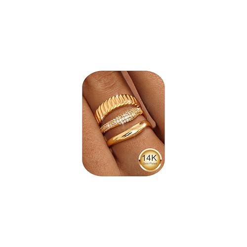 3 Stück Ringe Gold Damen 14K Vergoldet Ring Wasserfest Chunky Stapelringe Daumenring Fingerring Bandring Verlobungsring CZ Statement Golden Ringe Set für Frauen Mädchen Größe 52 von Milacolato