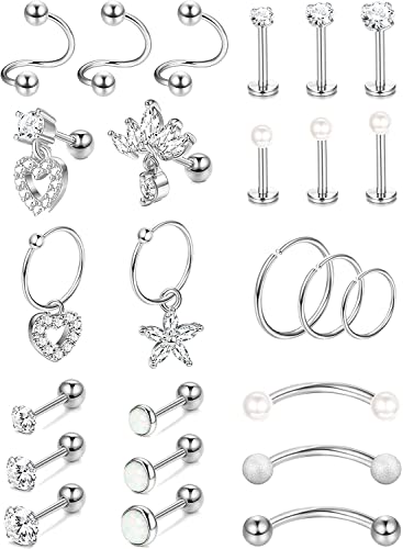 Milacolato 16G Cartilage Tragus Piercing Jewelry Knorpel Ohrringe Ohrstecker für Damen Chirurgenstahl Forwards Helix Rook Daith Conch Ohrringe Augenbrauen Ringe Piercing Schmuck von Milacolato