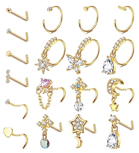 Milacolato 18Pcs 20G Nasenpiercing Ring Stecker Für Damen Männer Edelstahl Nasenstecker CZ Runde Star Nasenring L Form Blume Open Hoop 8mm Silber Nostril Conch Cartilage Daith Piercing Gold Milacolato 18Pcs 20G Nasenpiercing Ring Stecker Für Damen Männer Edelstahl Nasenstecker CZ Runde Star Nasenring L Form Blume Open Hoop 8mm Silber Nostril Conch Cartilage Daith Piercing Gold von Milacolato
