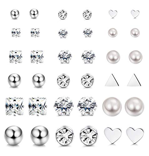 Milacolato 18 Pairs Edelstahl Ohrringe Ohrstecker Set für Damen Mädchen Round Clear CZ Stud von Milacolato