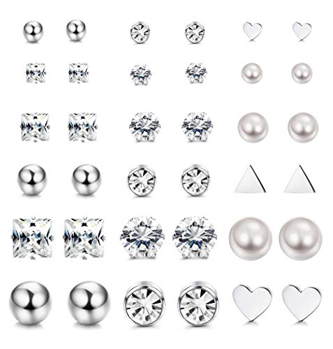 Milacolato 18 Pairs Edelstahl Ohrringe Ohrstecker Set für Damen Mädchen Round Clear CZ Stud von Milacolato