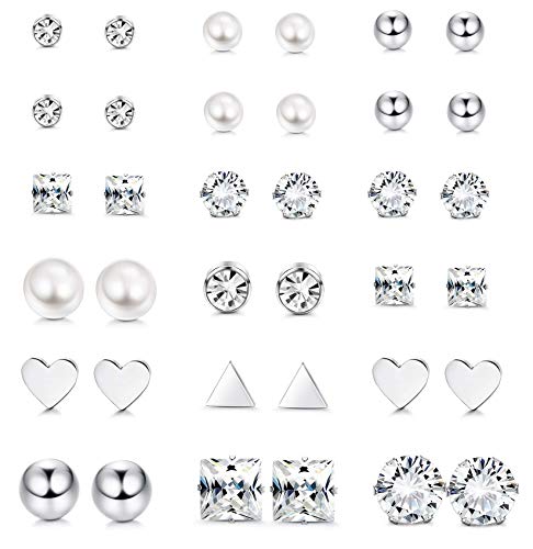 Milacolato 18 Pairs Edelstahl Ohrringe Ohrstecker Set für Damen Mädchen Round Clear CZ Stud von Milacolato