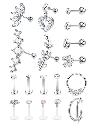 Milacolato 18 Stück Helix Labret Piercing Ohr Forward Tragus Knorpel Septum Creolen Für Frauen Labret Ball Back Ohrringe Nasenpiercing Ring Piercing Daith Tragus Helix Ohrringe Silber Milacolato 18 Stück Helix Labret Piercing Ohr Forward Tragus Knorpel Septum Creolen Für Frauen Labret Ball Back Ohrringe Nasenpiercing Ring Piercing Daith Tragus Helix Ohrringe Silber von Milacolato