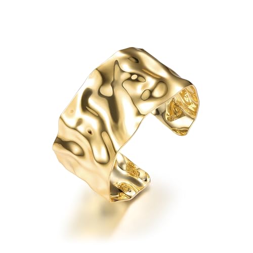 Milacolato Armreif Gold Damen Gehämmert Chunky Manschettenarmband Einstellbare Offene Breit Armreif Armbänder Unregelmäßige Aussage Armband Goldene Manschette Armbänder von Milacolato