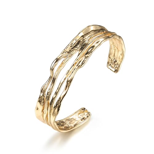 Milacolato Armreif Gold Damen Schlichtes Chunky Manschettenarmband Einstellbare Offene Breit Armreif Armbänder Unregelmäßige Aussage Armband Goldene Manschette Armbänder von Milacolato