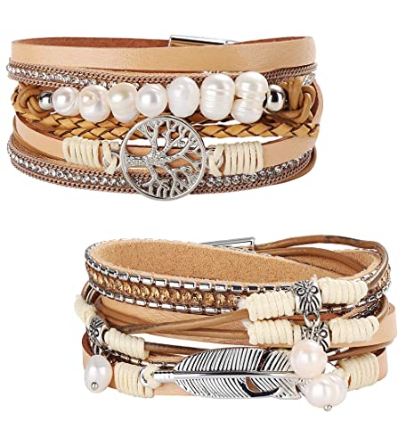 Milacolato 2 Stück Lederarmband Damen Boho Multilayer Baum Leder Armband Wrap Ledermanschettenarmbänder Grau Braun Schwarz Blau Magnetschnalle Armreifen Schmuck Geschenk Für Mutter Freunde Milacolato 2 Stück Lederarmband Damen Boho Multilayer Baum Leder Armband Wrap Ledermanschettenarmbänder Grau Braun Schwarz Blau Magnetschnalle Armreifen Schmuck Geschenk Für Mutter Freunde von Milacolato