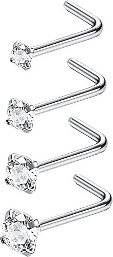 Milacolato 20G Nasenstecker Titan G23 für Damen Herren Unisex Nasenpiercing Zirkonia L Form Gerade Schraube Nostril Piercing Nasenring Schmuck L Form von Milacolato